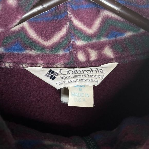Vintage Columbia Made In USA Aztec Print Collar Fleece Jacket Medium - Picture 5 of 5